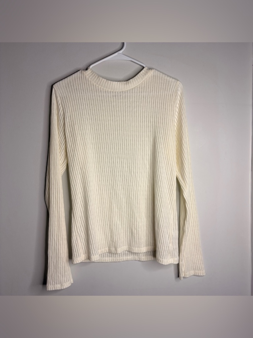 Pilcro Cream Ribbed Mesh Long Sleeve Top Large